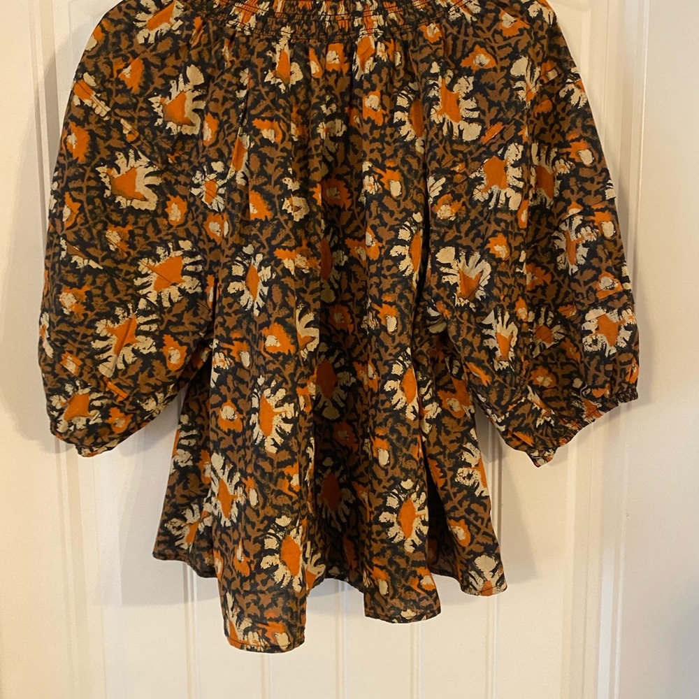 Free People Boho Brown and Orange Blouse Tunic - Picture 2 of 5